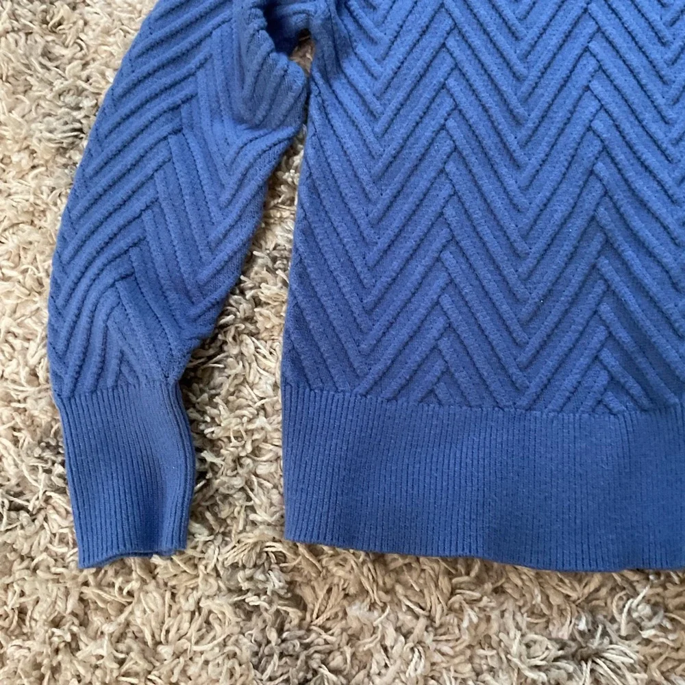 Truth by Republic Womens Blue Chevron Textured Knit Crew Neck Sweater Large